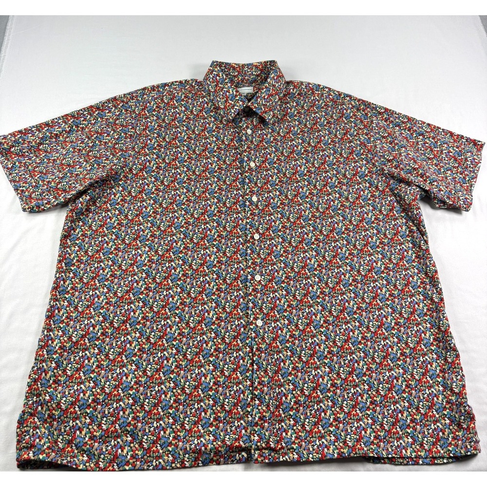 Maus & Hoffman Shirt Mens 2XL Button Up Short Sleeve Geometric AOP USA Made